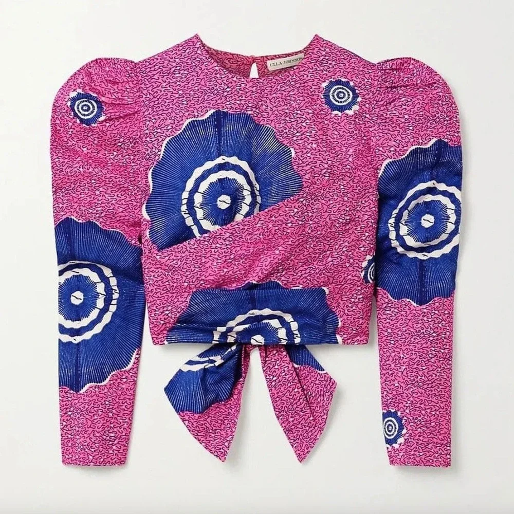 Ulla Johnson Eden Open Back Cotton Poplin Blouse Pink‎ Purple Floral Size 4